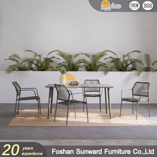 Venta caliente Ocio Hotel Patio Cuerda de aluminio Juego de sillas de mesa Muebles de jardín al aire libre